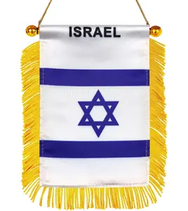 2 Pack-Israel Fringy Window Hanging Flag -4''x6'' Double sided Small Mini Israeli Flag Banner for Car Rearview Mirror Décor - Israeli Hanging Flag with Suction Cup & Fringy-4x6 ''