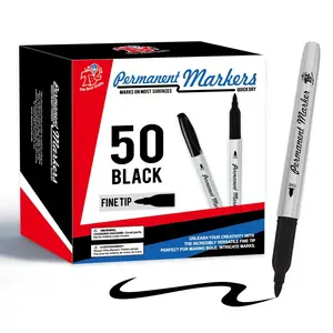 TBC The Best Crafts Permanent Markers Set, Fine Flexible Tip, Quick-Dry & Fade-Resistant, Works On Paper, Plastic, Metal & More(50 Black)