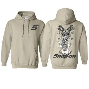 Snap-On 2025 Hoodie – Piston Engine & Meditating Girl Graphic Sweatshirt, Sand Color Pullover for Men & Women, Mechanic Streetwear Made in USA