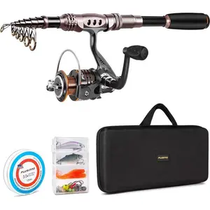 PLUSINNO Fishing Rod and Reel Combos Carbon Fiber Telescopic Fishing Pole with Reel Combo Sea Saltwater Freshwater Kit Fishing Rod Kit