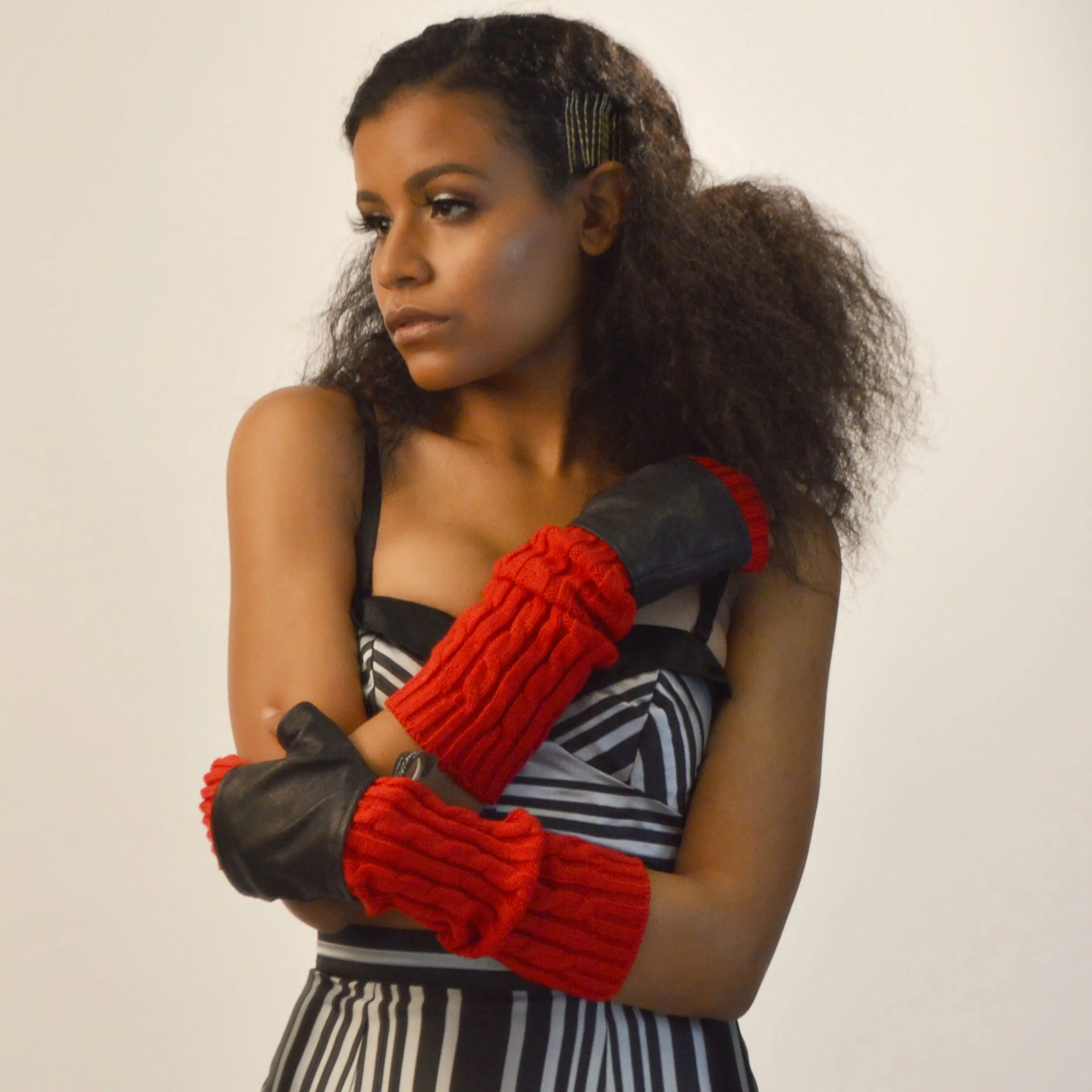 Midi Moto Leather Fingerless Gloves