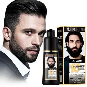Men’s 3-in-1 Black Beard & Hair Dye Shampoo, Instant Gray Coverage in 10 Minutes, Long-Lasting Natural Color for Beard, Mustache & Sideburns, Enriched with Herbal Plant Extracts for Healthy Hair, 200ml