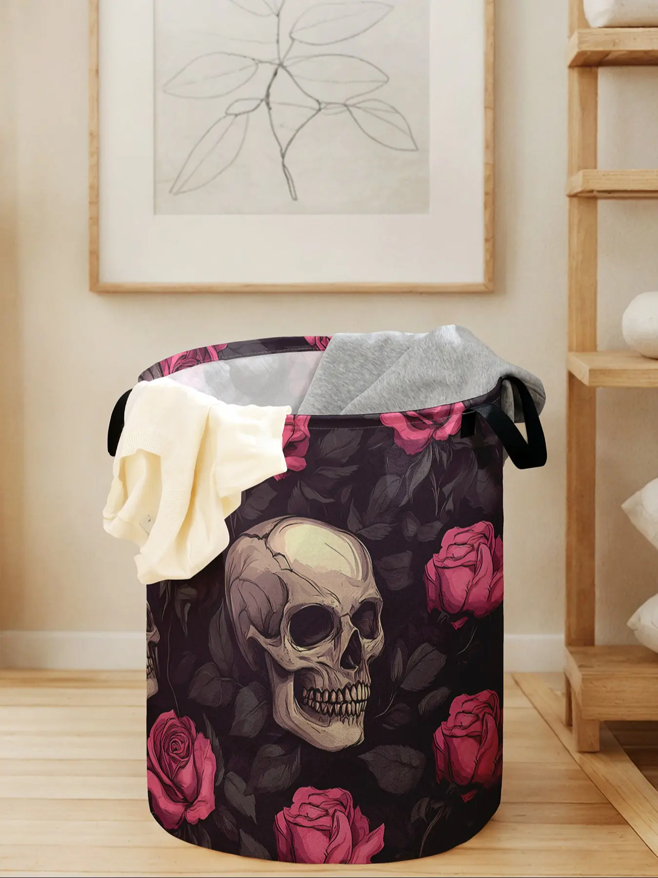 Skull Print Laundry Basket with Handle, Durable Foldable Clothes Storage Bin, Clothes Baskets, Large Capacity Toy Organizer for All Seasons, Laundry Hamper
