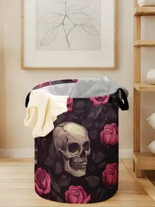 Skull Print Laundry Basket with Handle, Durable Foldable Clothes Storage Bin, Clothes Baskets, Large Capacity Toy Organizer for All Seasons
