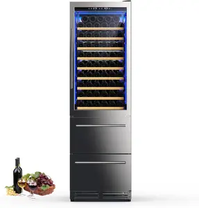 Upstreman Wine and Beverage Refrigerator, 24 Inch 2 IN 1 Dual Zone Wine Cooler, Built-in or Freestanding Beverage Fridge for Home Bar Kitchen, Soft LED Light Hold 108 Bottles & 96 Cans-WB204