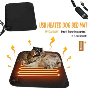 PET Dog Heating Pad Temperature Adjustable Dog Blanket Waterproof Anti-bite Electric With Timer Pet Sleeping Supplies Pet Seat USB Folding Heated Sheet Winter Warmer Mat Bed for Indoor with Chew Resistant Cord