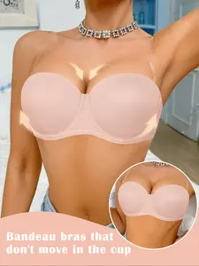 Women's Strapless Push-Up Bralette, Backless Design, Medium Support, Fitted, All Seasons, Casual Style, Perfect for Elegant Dresses