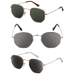 3 Pair of Hexagon Reading Sunglasses for Men & Women Full Lens UV400 Outdoor Readers Retro Frame Non-Bifocal Unisex