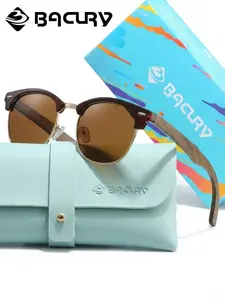 BACURY Retro Clubmaster Sunglasses with Wood Temples Polarized Lens For Men/Women Outdoor