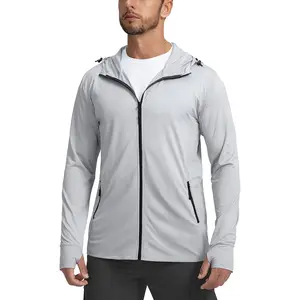 UPF 50+ Light Full Zip Hoodie Men Long Sleeve Sun Shirts Breathable Quick Dry Jacket Zip Pockets for Outdoor Hiking Fishing Camping Cycling