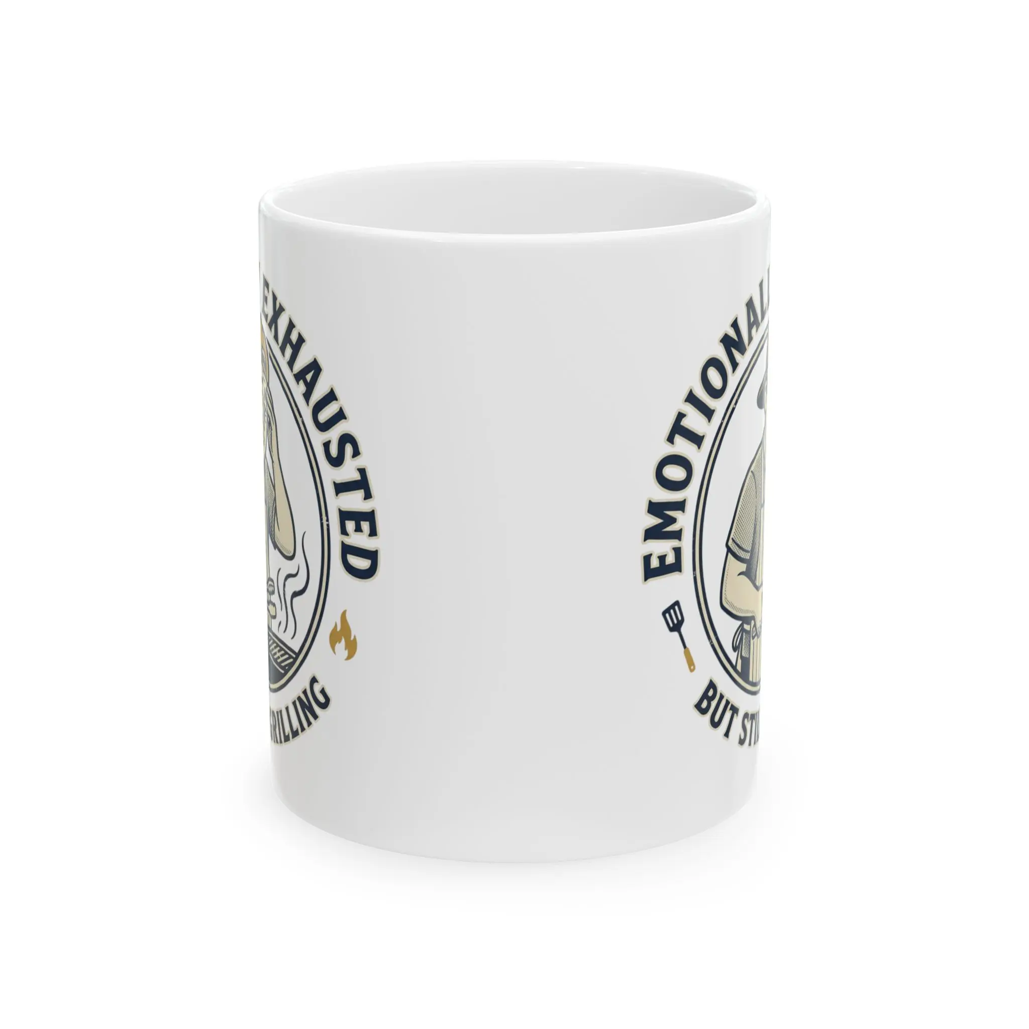 Exhausted Dad Grilling Mug | Ceramic Coffee Cup for BBQ Dad