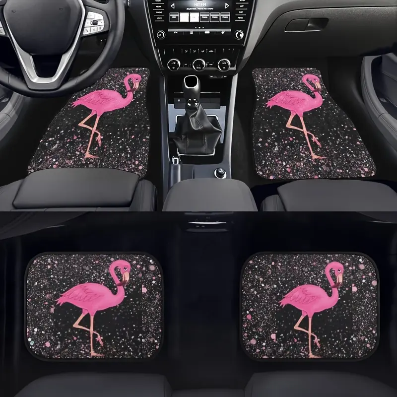 4Pcs Flamingo theme non-slip floor mat set - fit durable material, universal in all seasons, suitable for vehicle front and rear floor protection