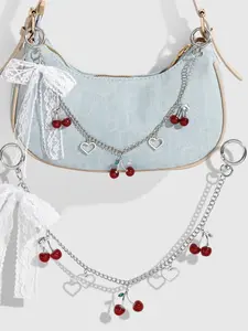 New Y2K Style Personalized Simple and Elegant Black and White Lace Bow Simulated Cherry Pendant DIY Bag Charm Women's Waist Chain Pants Chain