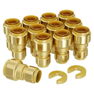 Pipe Fittings 1/2 Inch to 3/4 Inch Brass Push-Fit Straight-Through Connectors, 12-Piece Set for Air Lines, Durable Brass Plumbing Fittings for Quick, Leak-Free Assembly in Home, Workshop, and Professional Applications