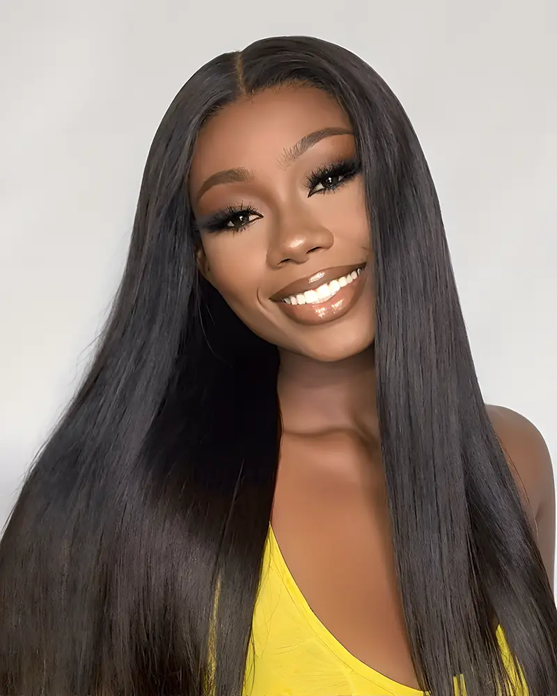 Clearance Arabella 22" Straight Human Hair 13x4 Frontal Lace Wig Natural Black 250% Density Pre-plucked Natural Hairline
