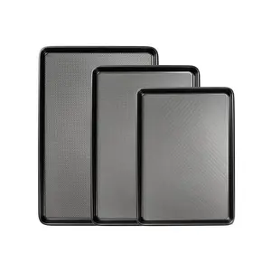 Baking Sheet Pan Set, Thick Heavy Duty Cookie Sheet with Diamond Texture Pattern, Nonstick Baking Tray for Oven, Carbon Steel Half, Jerry Roll Pan, Set of 3