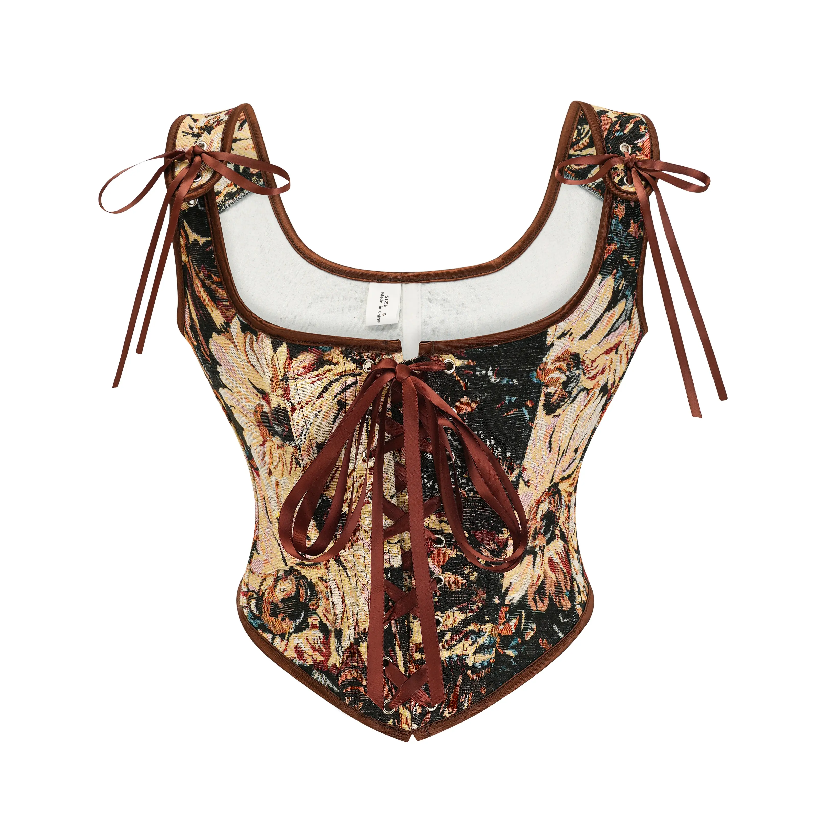 2026 New Style Womens Vintage Asymmetrical Hem Overbust Corset Tie Front Lace-up Back Bustier Shapewear Top (22028G)
