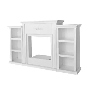 BARTON 70" White TV Stand with Bookcases, Storage Shelves, Electric Heater Slot & Portable Fireplace Compatibility for Flat Panel TVs Up to 70", Tv Shelf, Tv Console Table