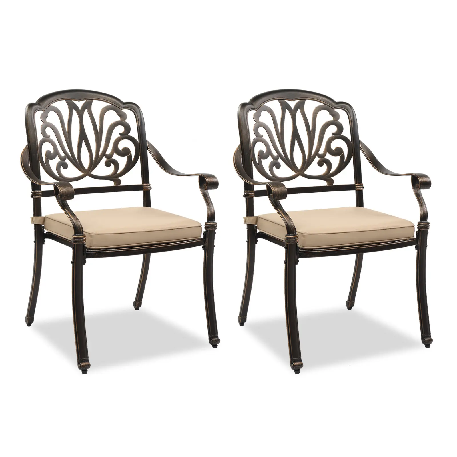 Outvita Patio Chairs Set of 2- Cast Aluminum Outdoor Dining Chairs with Cushion, Metal Armchairs for Poolside, Backyard, Balcony (2, Elizabeth Back with Cushion) Summervibes