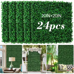 AOKIE 20"X20" Artificial Grass Wall, 24 count Boxwood Hedge Wall Panels UV-Anti Grass Backdrop Wall Decor, Greenery  Hedge Screen for Indoor Outdoor Patio Balcony, Party Garden Fence Decor