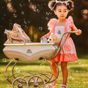 Girl Dress, Pink Rose Embroidered Smocked Dress, Ruffle Sleeve Girl Frocks, Chiffon Kids Boutique Clothing