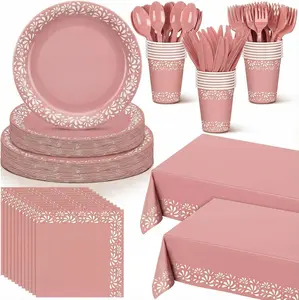 Havawish 177 Pcs Cielito Lindo Party Decoration Platos De Barro Mexicanos Fiesta Tableware Set Mexicanos Talavera Plates Cups Napkins Tablecloths Baby Shower(Pink,White Flower)