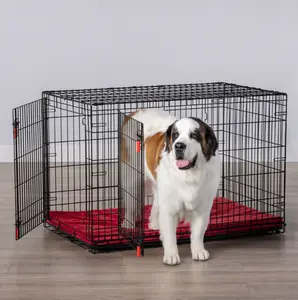 KONG Ultra-Strong Durable Double Door Wire Dog Crate with Divider Panel, Heavy Duty Foldable Metal Pet Kennel with Secure Locking Doors, Leak Proof Tray and Portable Design for Training, Travel and Indoor Use