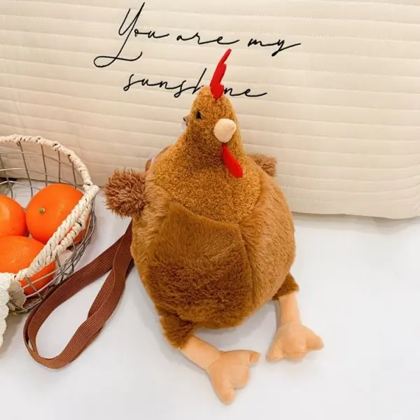 Summer Quirky Funny Rooster Crossbody Plush Doll Bag for Women 2025 New Model Unique Hen Small Backpack Compact Size Plush Doll Shape Convenient Carry Essentials