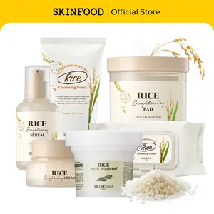[SKINFOOD] Rice Brightening Complete Skincare Set | Wipes + Cleanser + Mask + Pad + Serum + Cream, Nourishing Rice Skin Care Set with Fermented Natural Rice Water for Glow Glass Skin, Brightening, Pore Tightening, Moisturizing