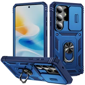with Samsung Galaxy S26 Ultra Case 360° Metal Rotated Ring Holder Kickstand【Slide Camera Cover 】 Military - Grade Protection for S26 Ultra Phone Case Blue Smartphone Cellphone