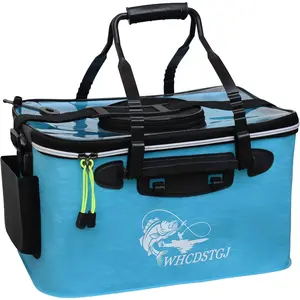 Transparent Top Cover Fishing Bucket, Foldable Fish Bait Bucket, Multifunctional Minnow Bucket, Live Fish Container, Fish Protection Bucket, Outdoor Camping Fishing Bag. (Blue, 4 Gallon)