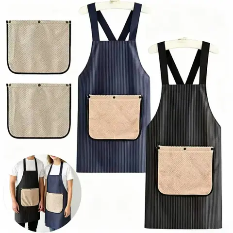 Unisex Waterproof Kitchen Apron with Pockets & Cotton Lightweight Hand Towel - Washable, Durable, Comfortable - Ideal for BBQ/Bake Home Use
