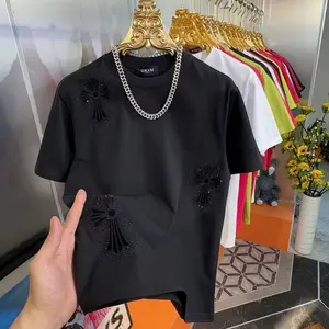 VibeFit 2026 Summer New Men's Short Sleeve T-Shirt Fashion Versatile Casual Trendy Rhinestone Ins Light Luxury Crew Neck Top funny  tshirt tees Minimalist Casual Summer T-Shirt Menswear Streetwear