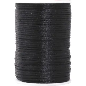 Mandala Crafts Nylon Satin Cord 2mm Rattail Cord Black String - 100 Yds Nylon Chinese Knotting Cord Rat Tail Silk Cord for Bracelet Necklace Jewelry Making Macrame Trim
