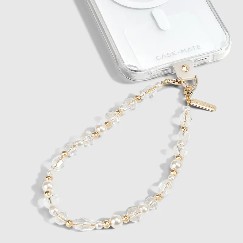 Case-Mate Crystal Pearl Gold Beaded Phone Chain Charm - Cellphone Accessory for iPhones, Cute Phone Accessories, Hands-Free On-the-Go Lifestyle Use for Running Errands