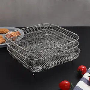 3 square 304 stainless steel air fryer accessories, square air fryer rack, multi-purpose air fryer accessories, steam rack, stainless steel stacking rack, dehydration rack, barbecue basket, barbecue rack, drainage basket, filter rack, food frying basket