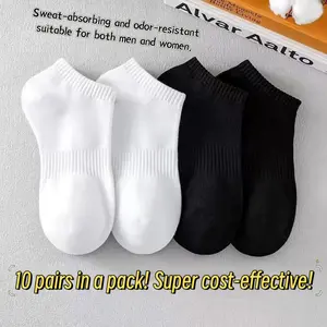 【10 pairs of socks for men and women, four seasons, classic sweat-absorbing and breathable sports socks for men and women, black and white】