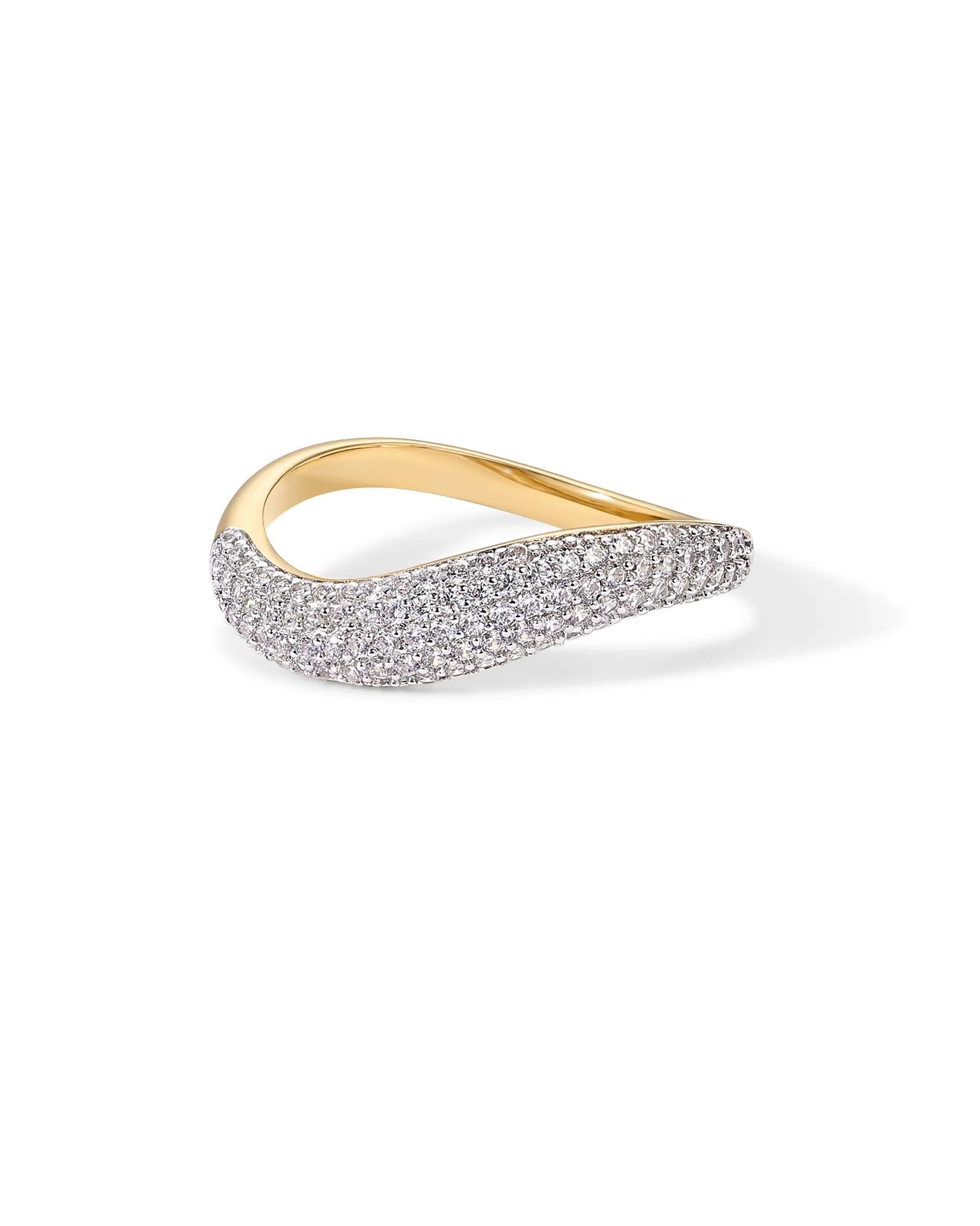 PAVOI 14K Gold Plated Wavy Cubic Zirconia Stackable Ring for Women - Twisted Wave CZ Band - Delicate Eternity Rings