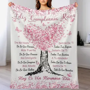 Feliz Cumpleaños Reina Flannel Blanket | Spanish Birthday Queen Throw | Soft Cozy Gift for Her, Birthday Gifts for Women, Friends, Mom, Grandma, Wife, Sister, Daughter & Best Friend