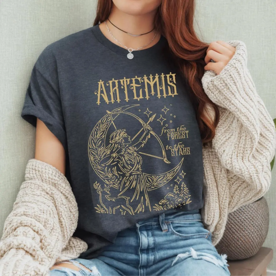 Feminist Artemis Goddess T-Shirt | Gothic Celestial Witchy Tee | Empowered Women's Apparel | Greek Mythology Gift, Vintage Fashion, Classic Styles for Everyone, Looks Good, Feels Better