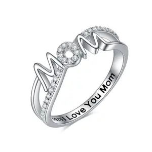 S925 sterling silver I Love You Mom mom ring