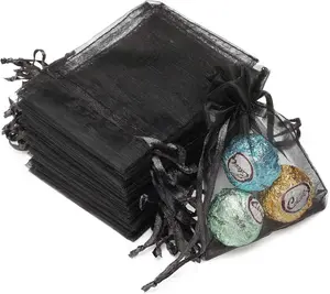 50Pcs 3.15"x4"(8x10cm) Sheer Drawstring Organza Jewelry Pouches Wedding Party Christmas Favor Gift Bags (Black, 3.15x4)