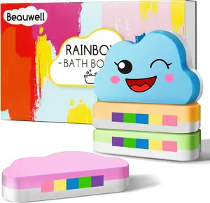 Rainbow Bath Bombs for Kids, Handmade 4 Pcs Kid Bath Bombs Gift Set, Easter Basket Stuffers for Kids Girls Bubble Bath