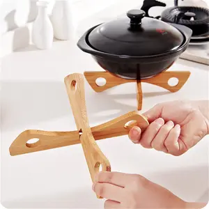 Bamboo Cross Pot Holder, 1 Count Heat Resistant Pot Stand, Kitchen Dish Drying Rack, Kitchen Storage Organizer, Kitchen Accessories