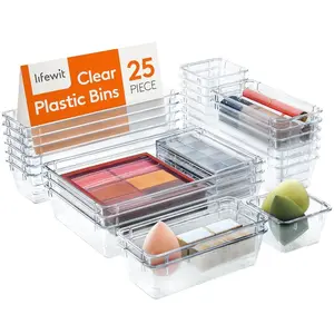 8/25-Piece Finally Organize Every Messy Drawer in Your House With This Clear Plastic Organizer Set – 4 Different Sizes for Makeup Kitchen Office and Bathroom, Stackable Trays That Instantly Tame the Chaos