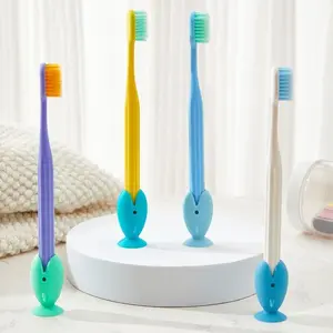 4pcs Fish-Shaped Silicone Toothbrush Holder, Mini Cute Toothbrush Stand, Portable Travel Toothbrush Protector, Suction Cup Bathroom Set,Funny Wall Mount Stand Cover Cap for Kids Bathroom Organizer