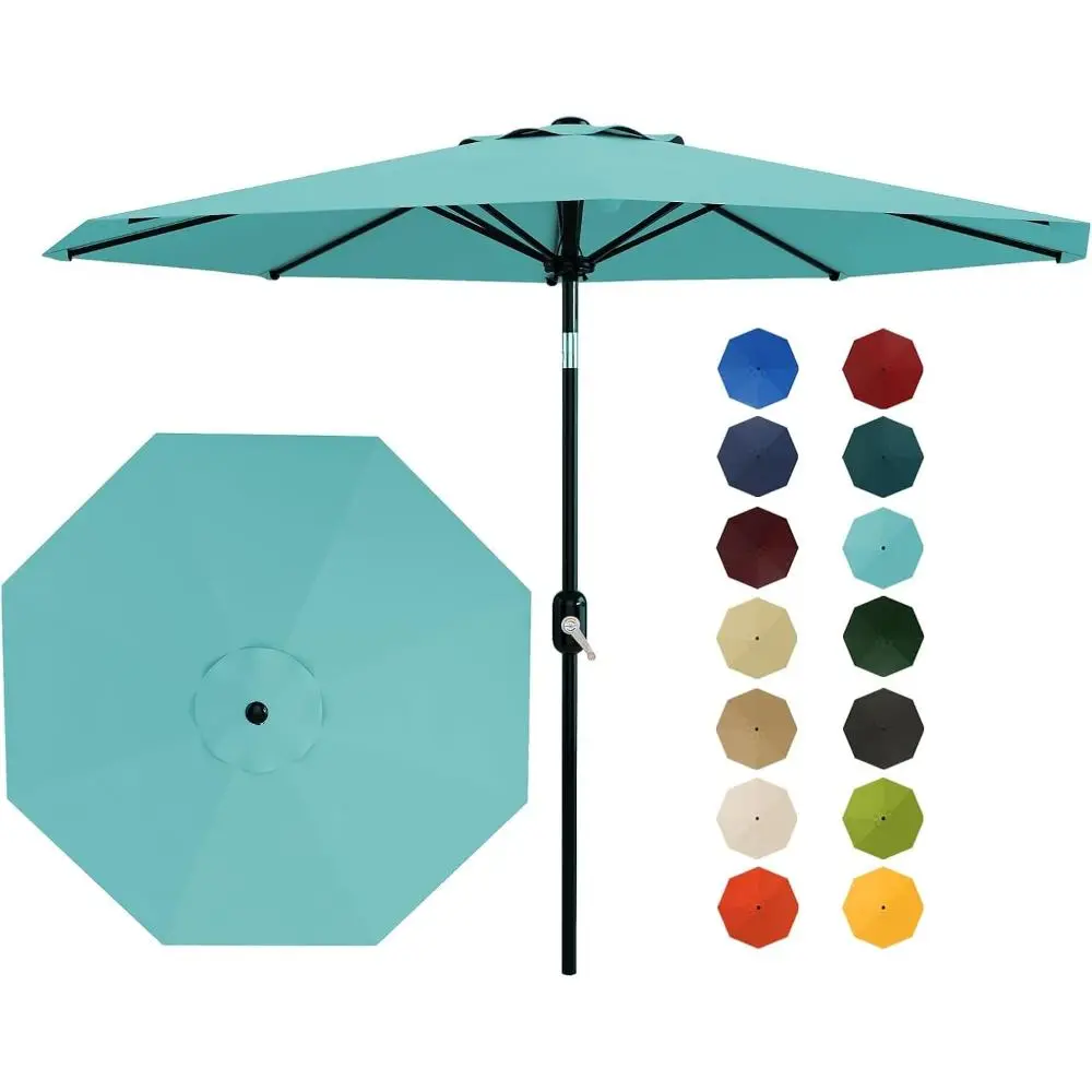 9 ft Patio Umbrella - 8 Sturdy Ribs Outdoor Table Umbrella with Crank Lift & Push Button Tilt - Market Umbrella for Pool, Deck, Yard, Garden