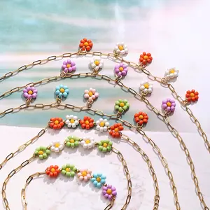 Stainless Steel Colorful Flower Pendant Choker Necklace – Minimalist Design, 41cm+5 Adjustable