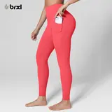 BRXL Women's 25" High Waisted Nylon Blend Leggings - No Front Seam, Buttery Soft, Adjustable Length, Practical Pockets, 4-Way Stretch, High Elasticity, Ice-Cold Fabric, Cotton Crotch Pad, UV-Protective All-Season Sports Bottoms for Gym, Yoga