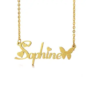 AS059 DIY Stainless Steel Pressed Sand Butterfly Name Necklace Customized English Letter Necklace